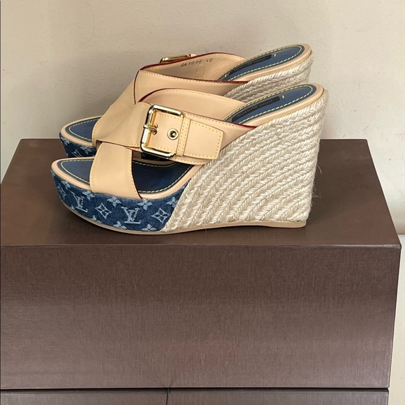 Louis Vuitton Denim Leather Wedge Sandal - Picture 5 of 15